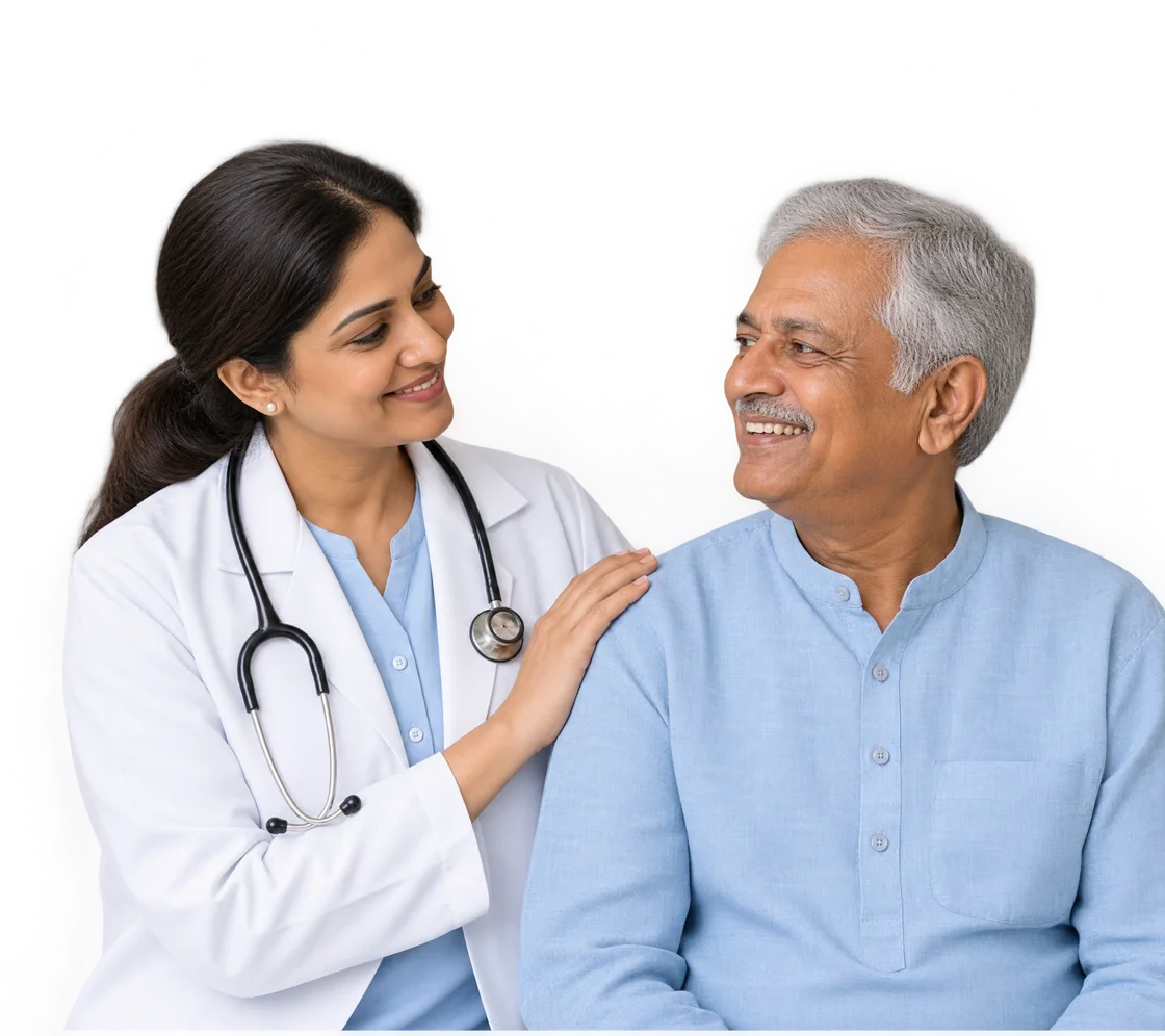 A doctor speaking with an older patient A doctor speaking with an older patient